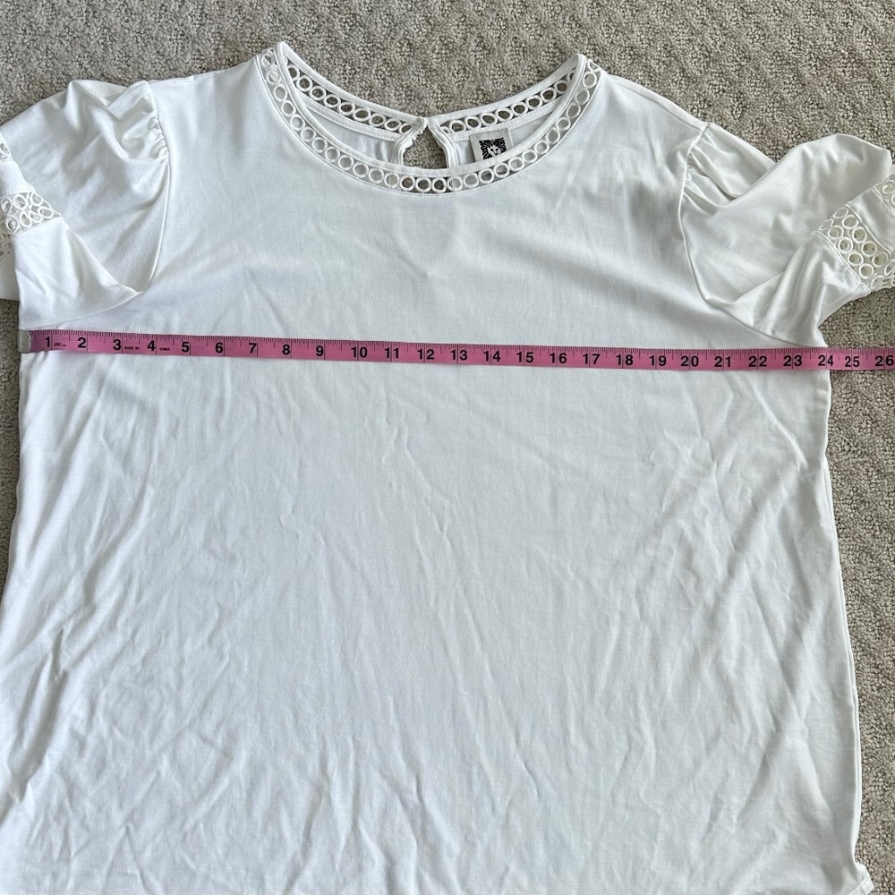 Anne Klein Harmony Knit Lace Trim Elbow Sleeve T-Shirt White Size 2X Casual - Picture 13 of 13